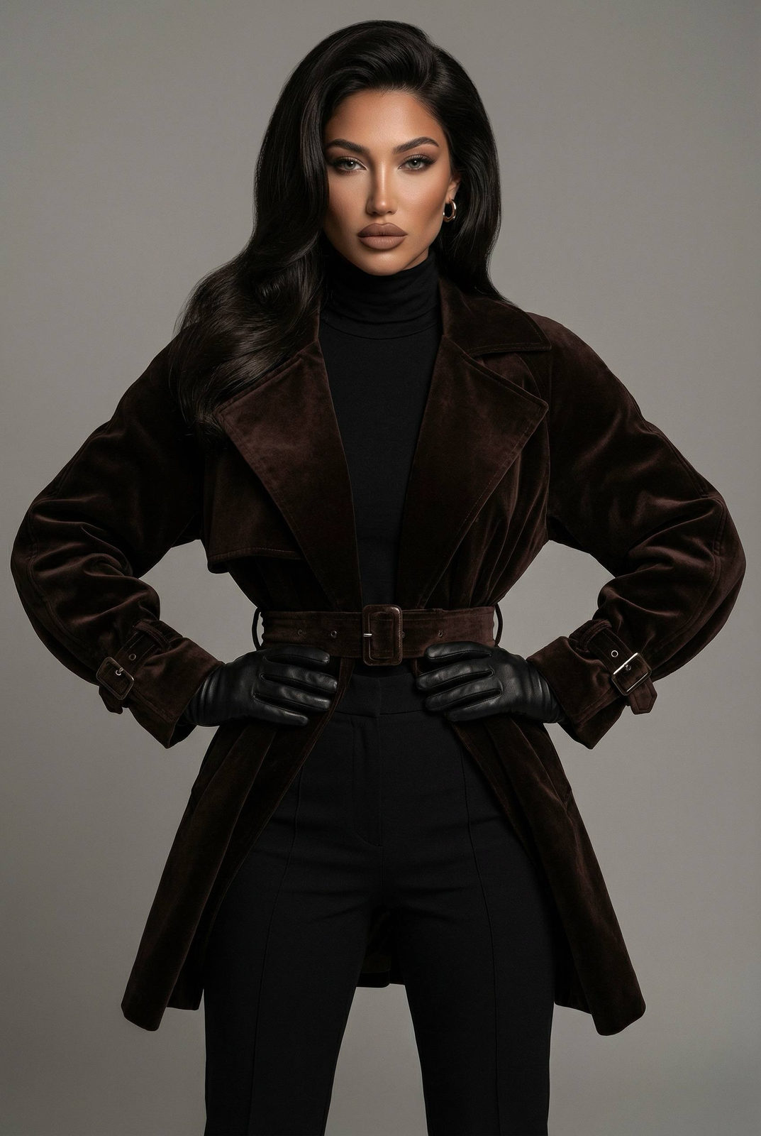 Chocolate Velvet Trench Editorial