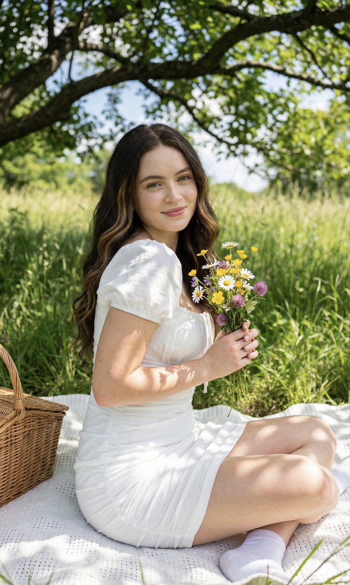 Picnic Girl Under Shade Tree