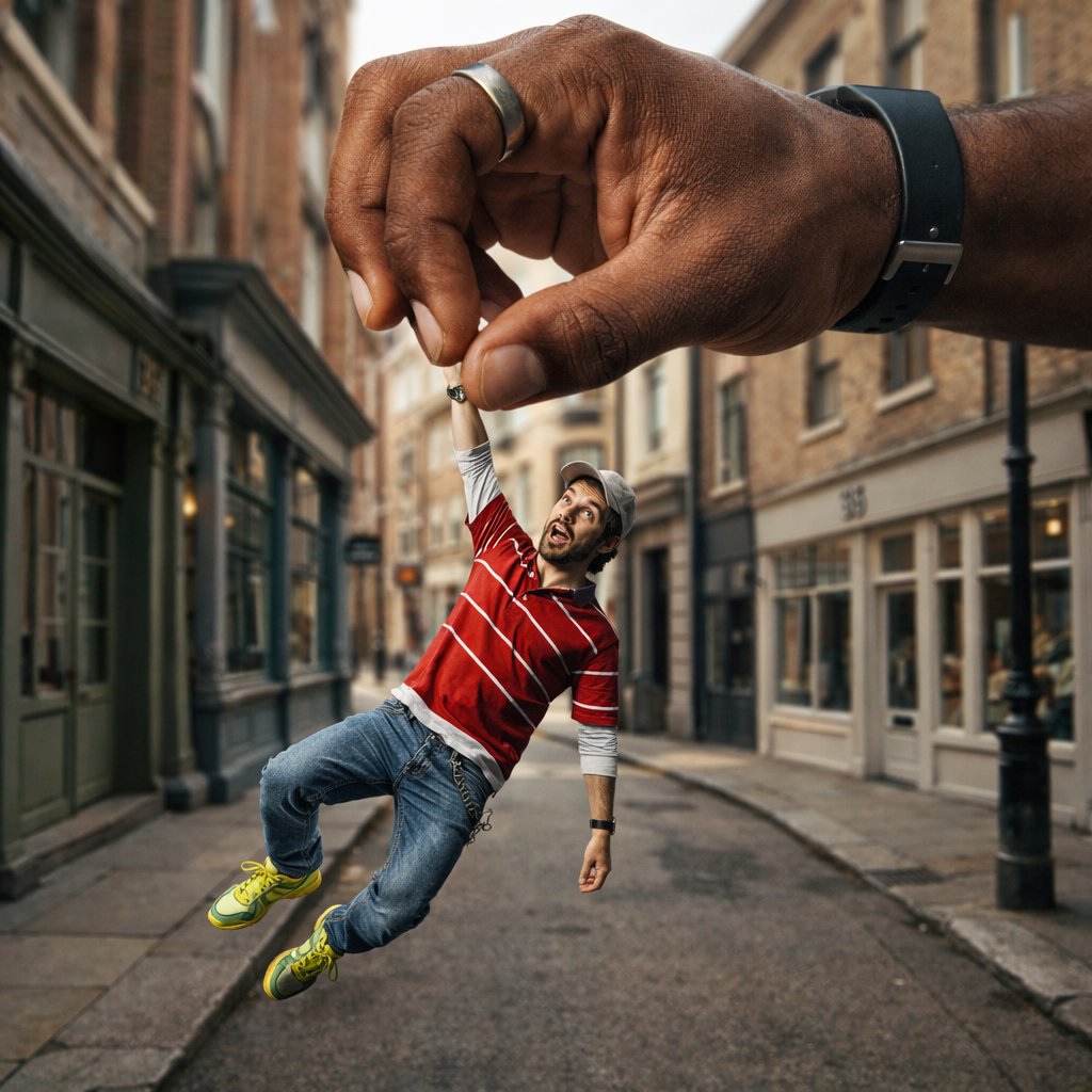 Giant Hand Pinching Tiny Man