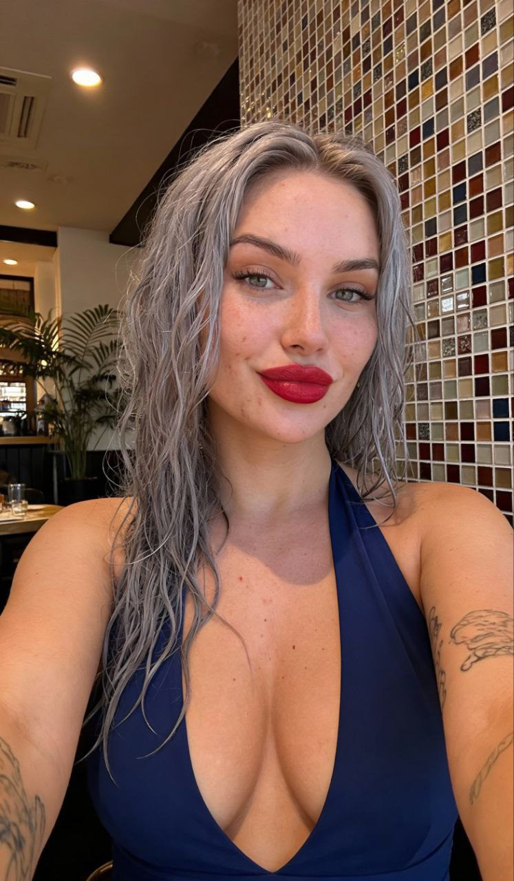 Playful Café Low-Angle Selfie Portrait