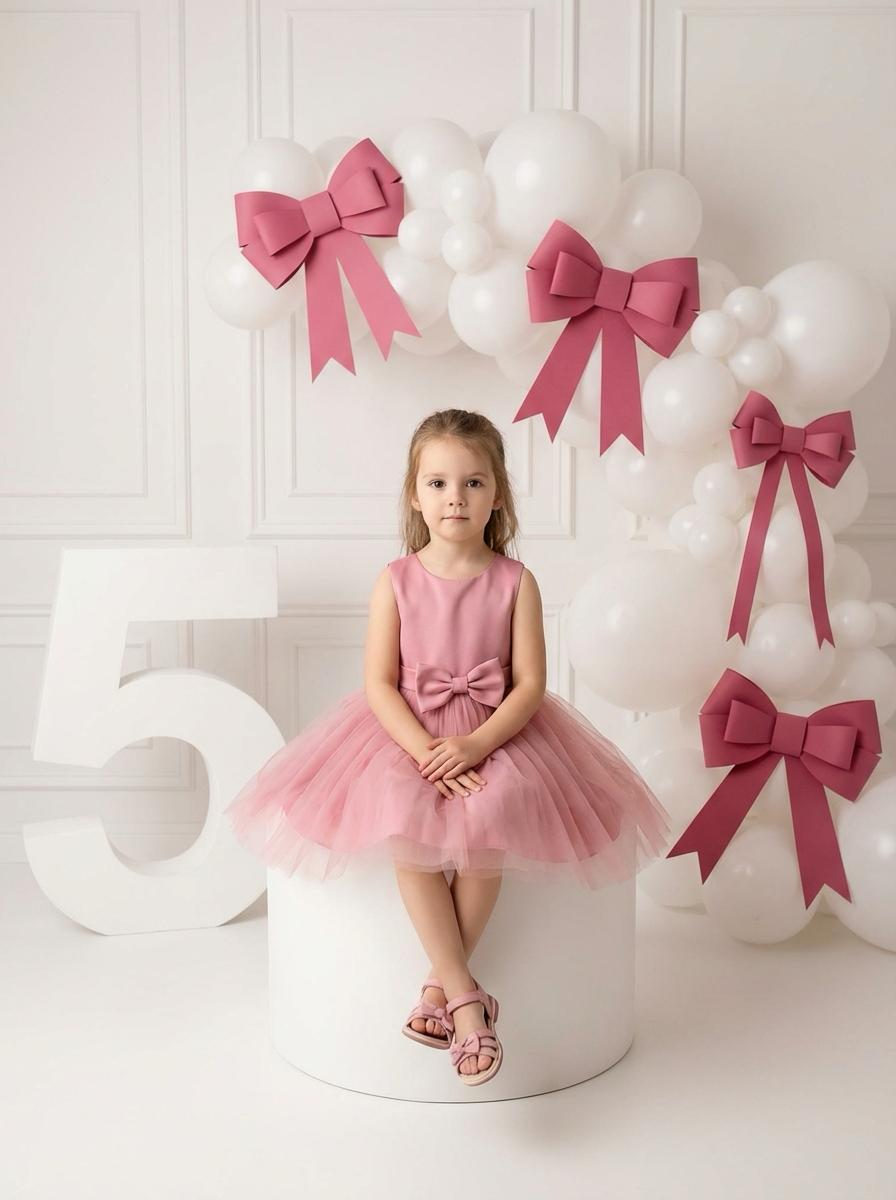 Pink Tulle Five Birthday Studio Portrait