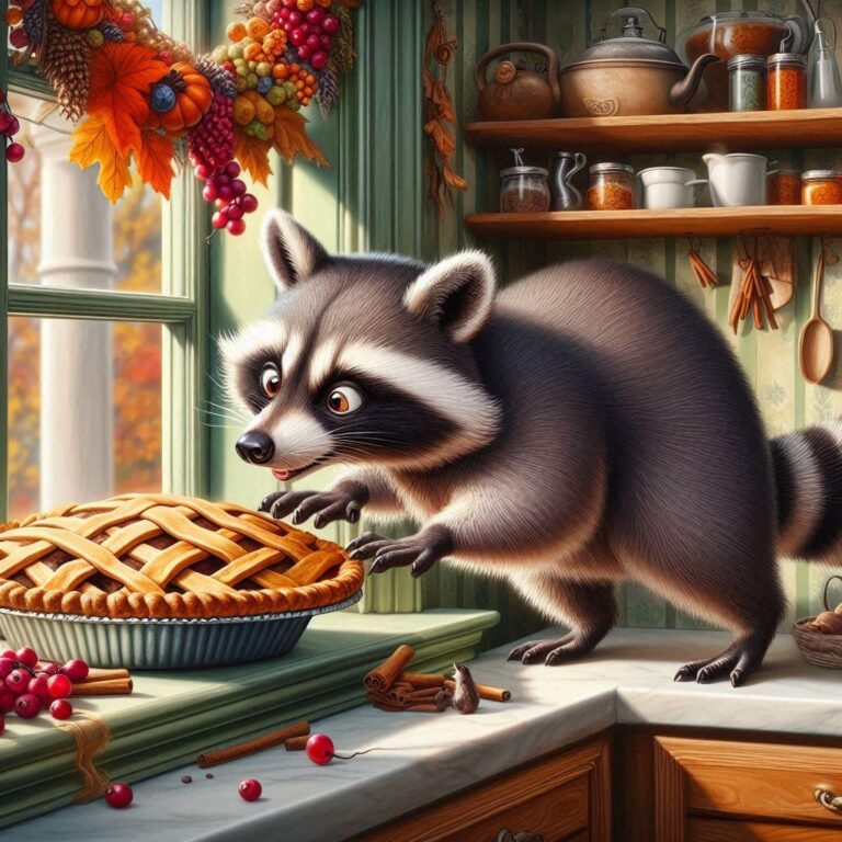 Mischief Racoon Sneaking Pie Window