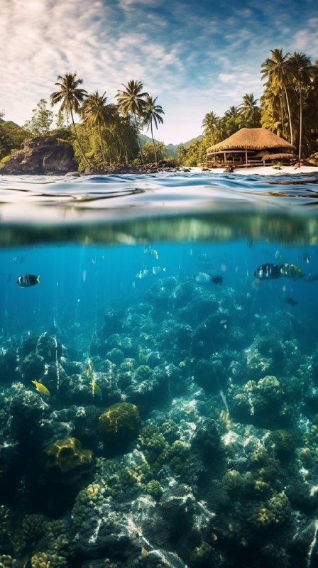 Fiji Ocean Underwater Scene in Beige and Azure Tones