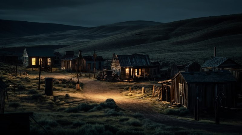 Haunting Ghost Town Ruins Under Full Moon Shadows