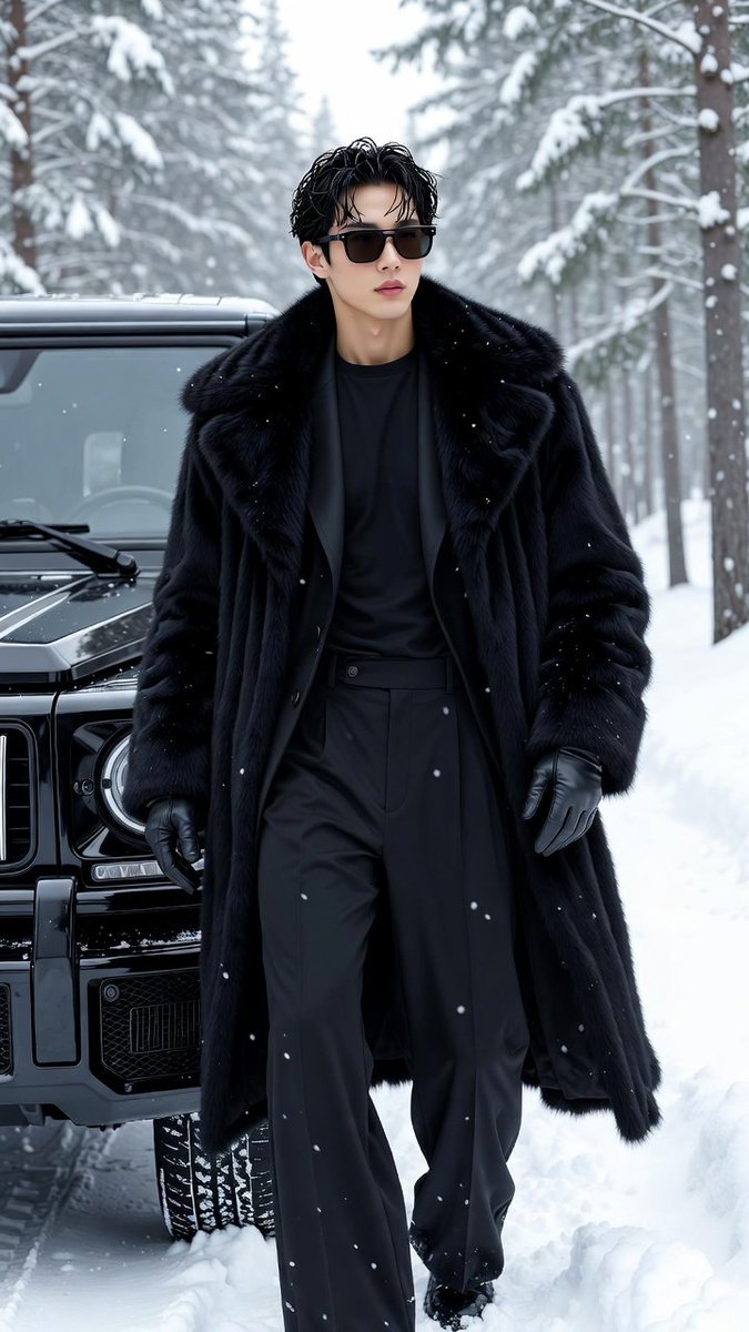 Stylish Man in Snowy Winter Fashion