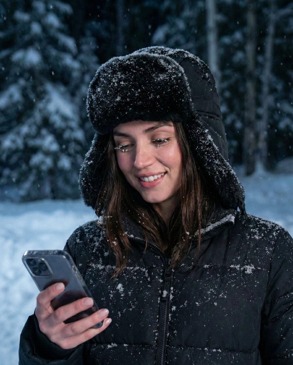 Gentle Snowy Night Selfie Portrait