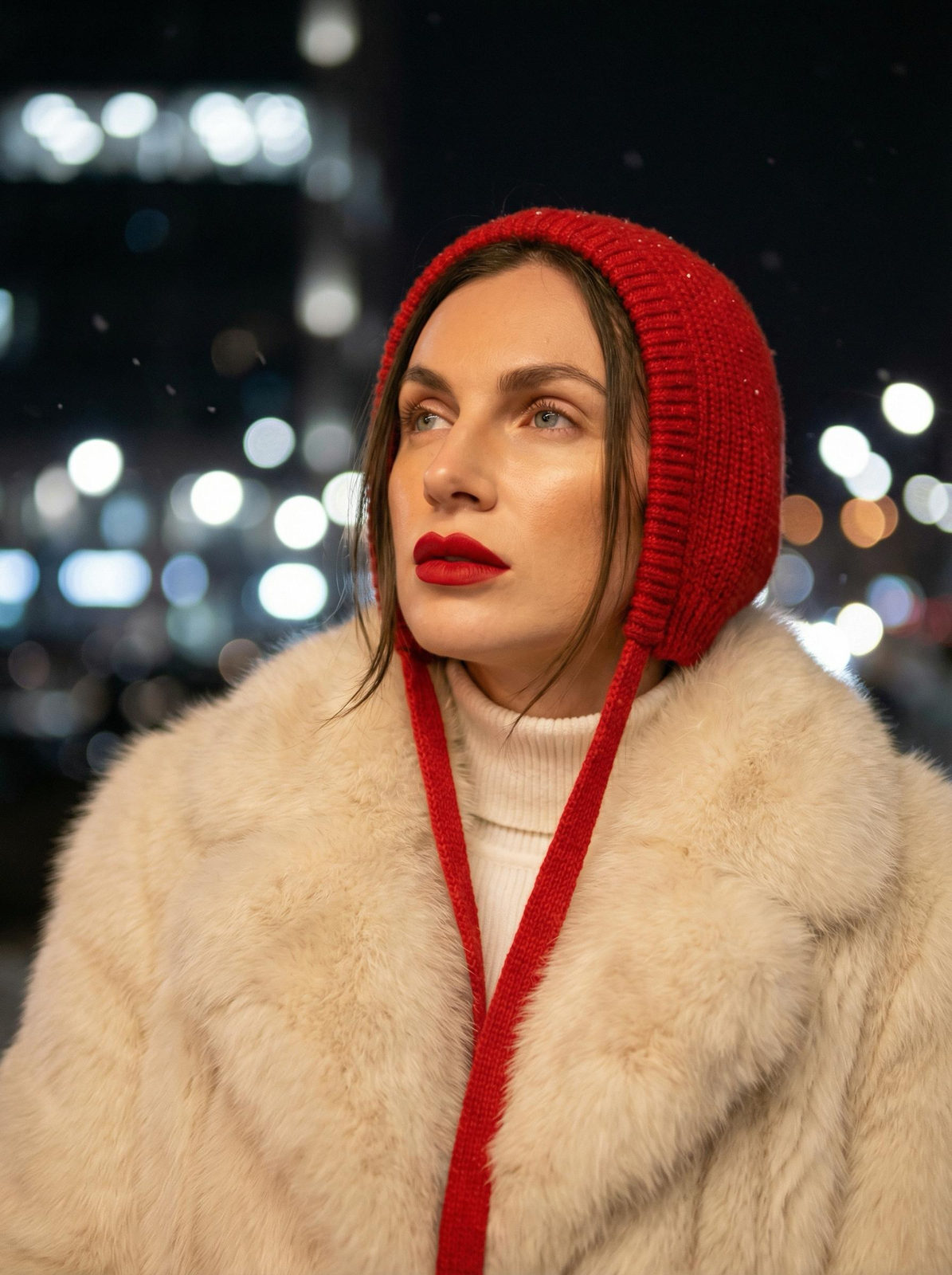 Red Bonnet Fur Portrait Night