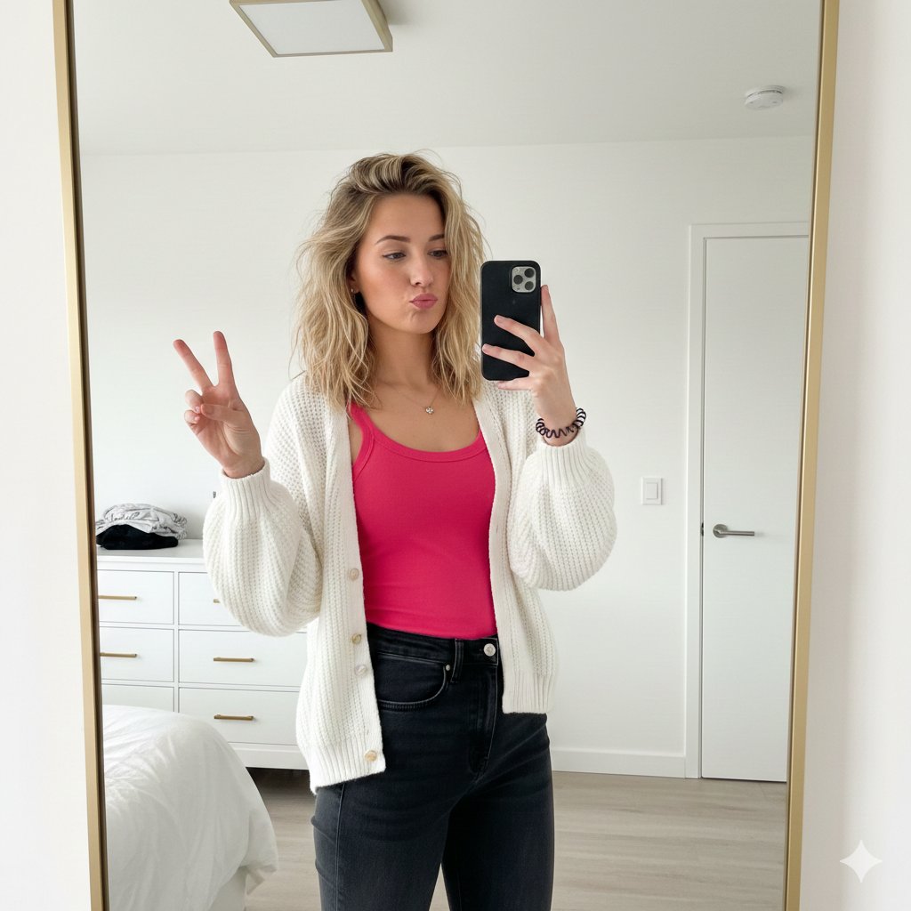Pink Top Mirror Selfie Style