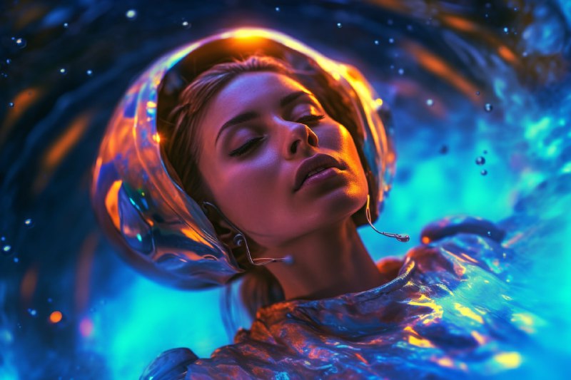 Female with headphones swimming elegantly