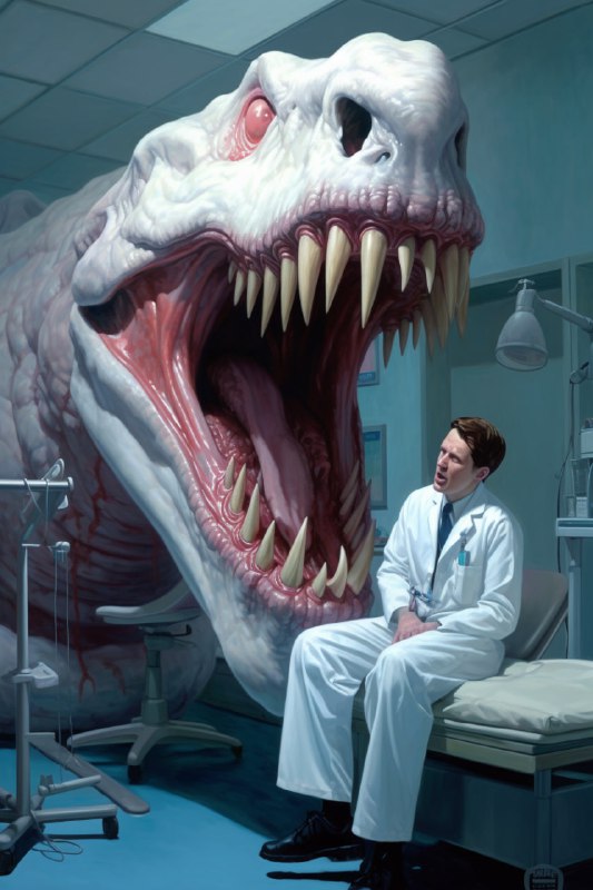 Emperor Enthroned Inside Giant Toothy Beast Horror Art