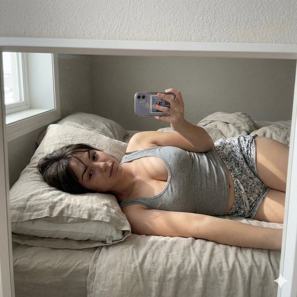 Cozy Mirror Selfie in Bed