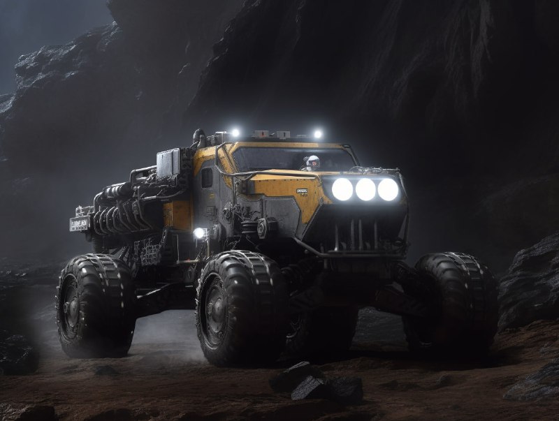 Black rover driving on the moon titan