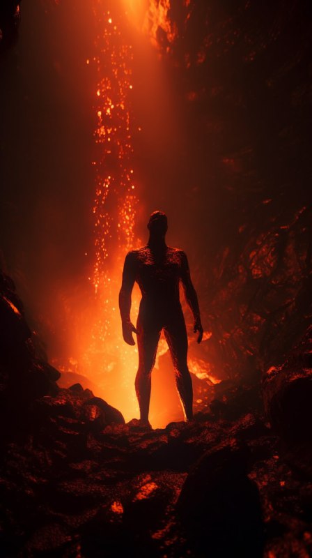 Molten Lava and Obsidian Humanoid in Fiery Cave