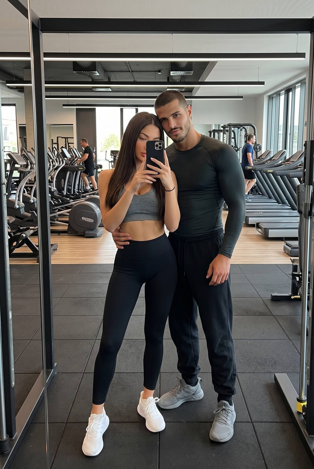 Gym Couple Mirror Selfie Together