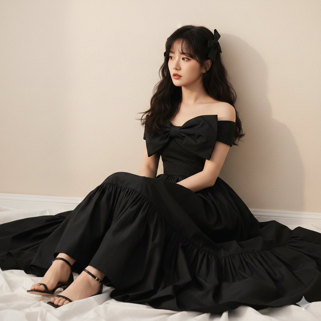 Zhao Lusi Black Bow Gown Portrait