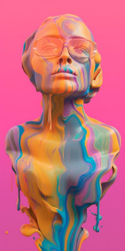 Person Emerging From Glossy Multicolor 3D Paint Flow