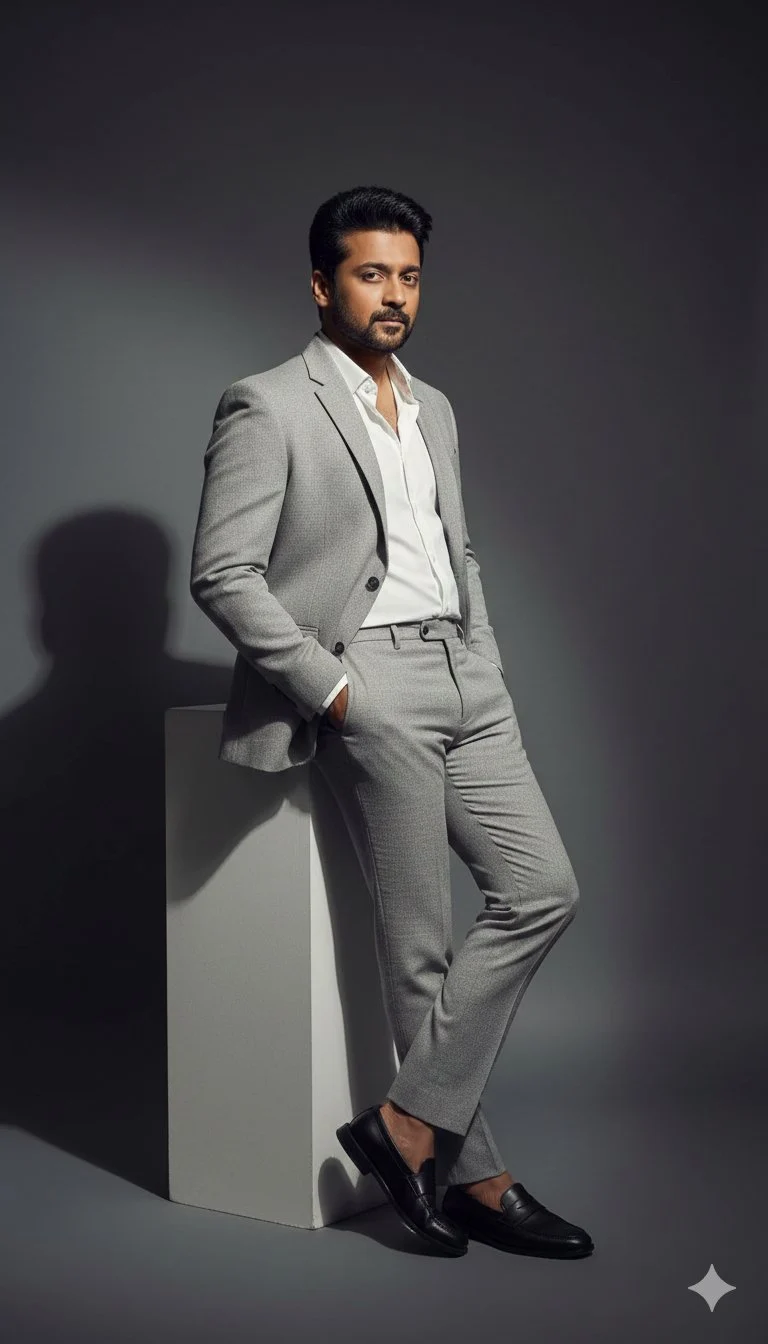 Minimalist Grey Suit Fashion Portrait