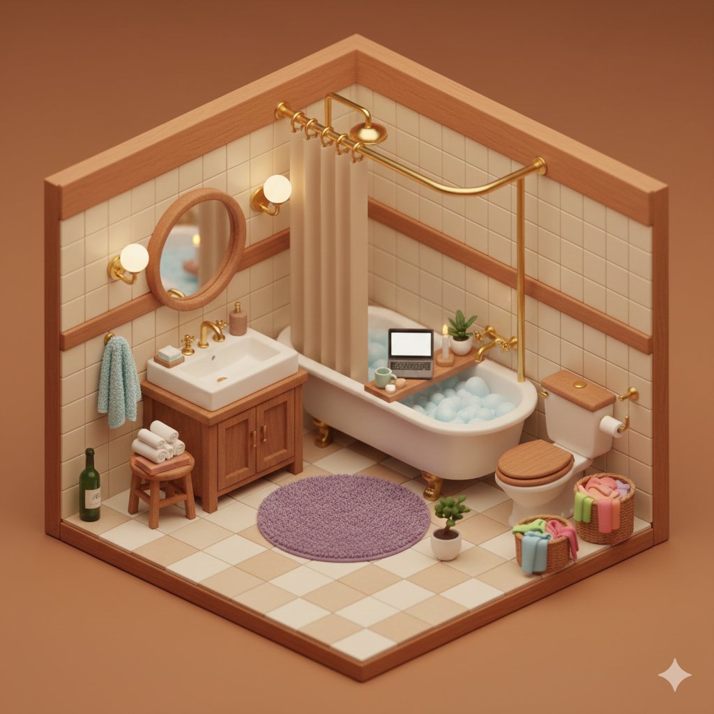 Cozy Japanese Miniature Bathroom Diorama