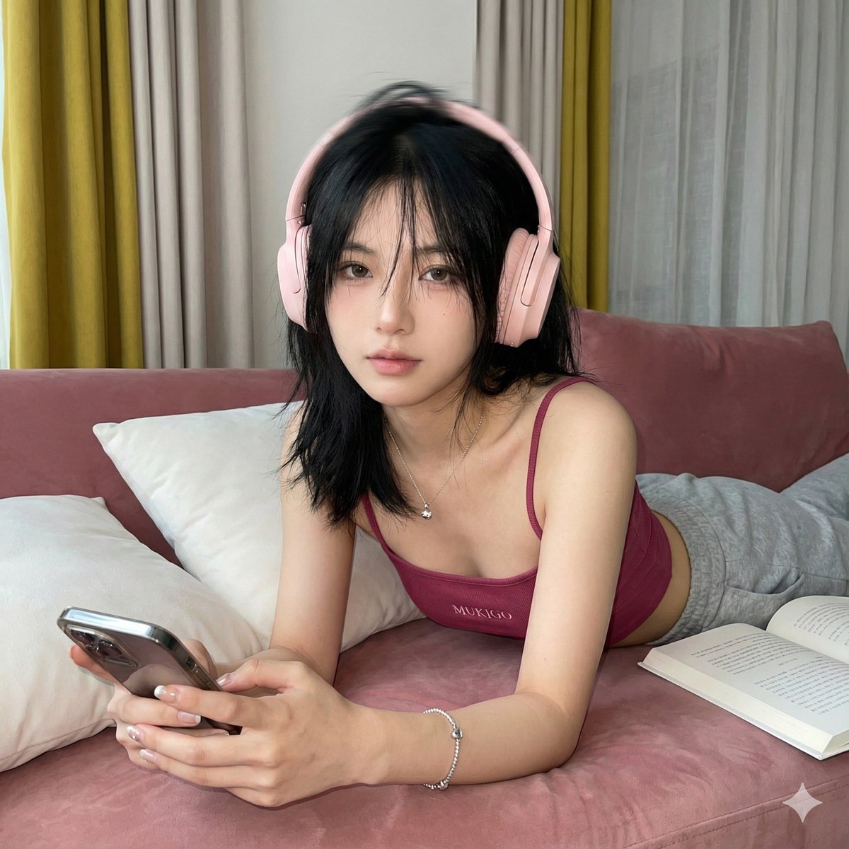 Seductive Pink Sofa Selfie