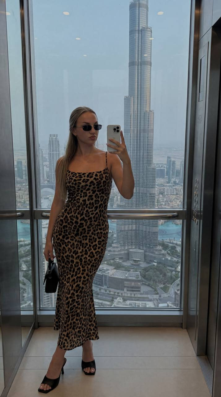 Mirror Selfie Leopard Dress Dubai