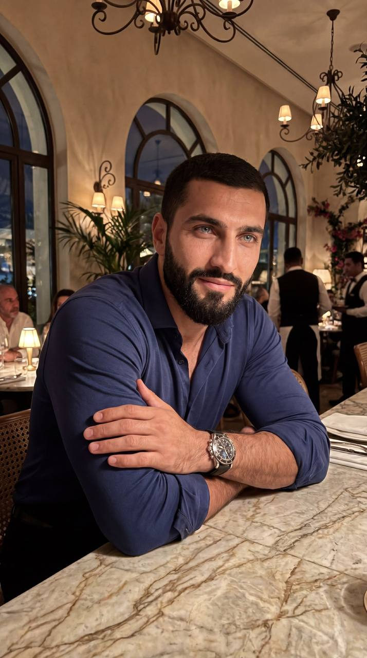 Muscular Gentleman in Luxury Restaurant