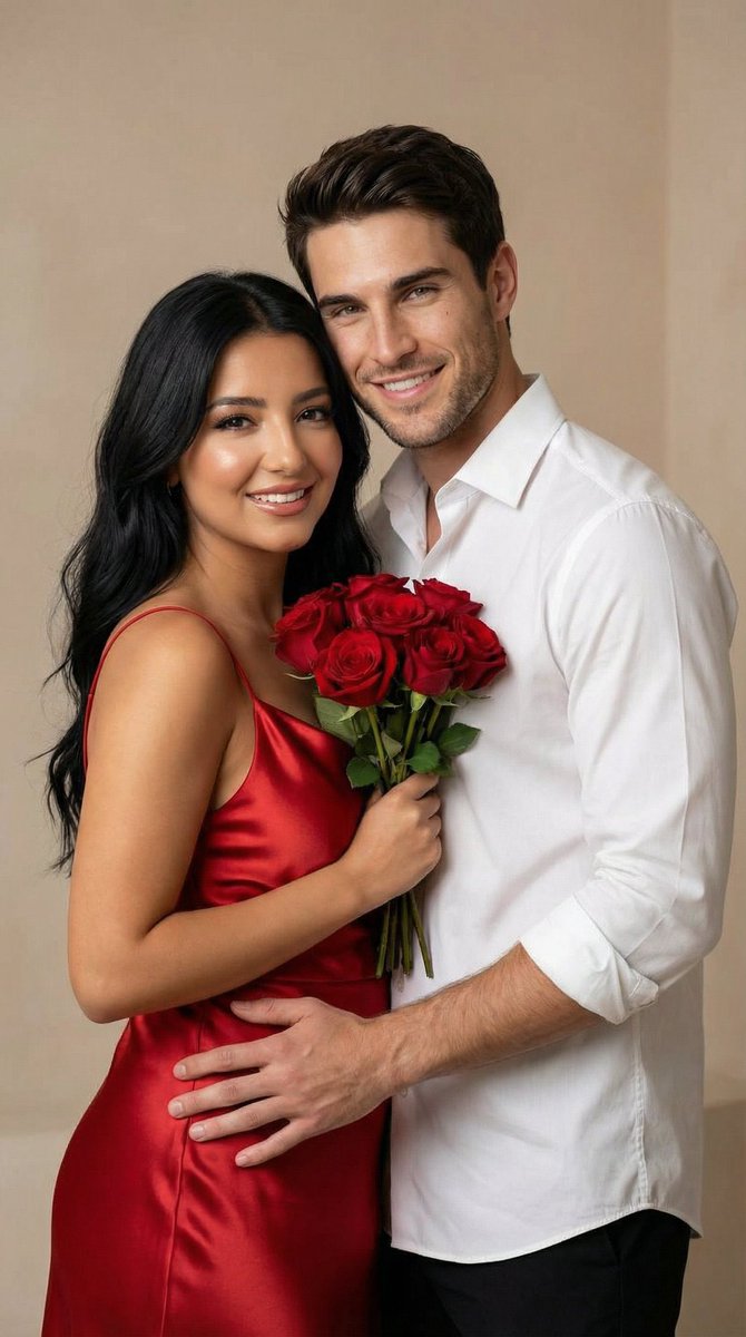 Soft Anime Couple Red Satin Portrait