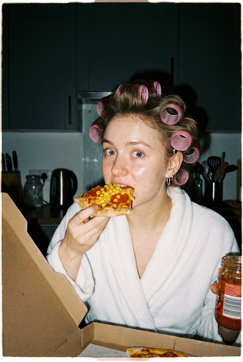 Late-Night Pizza Girl Flash Portrait