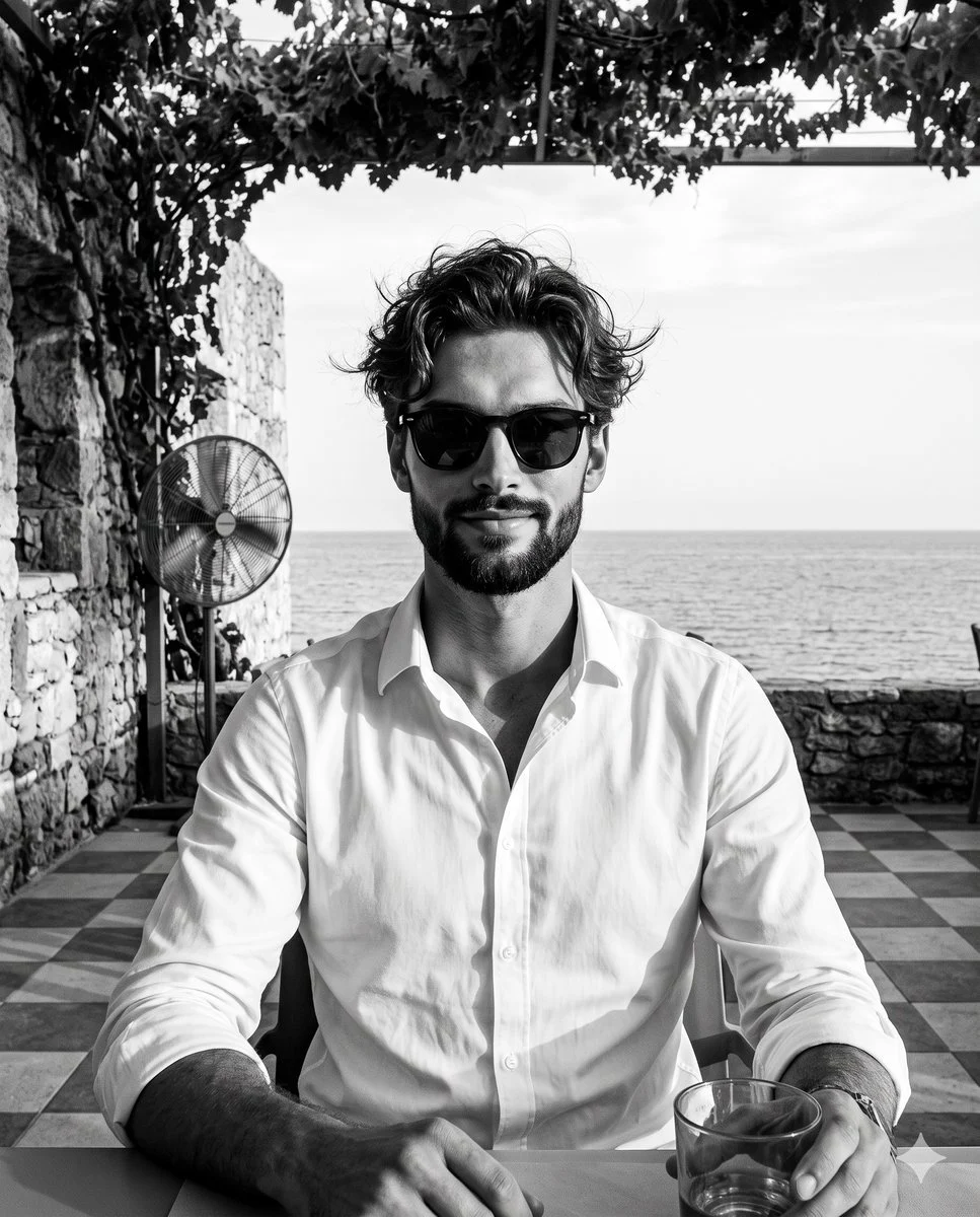 Coastal Noir: Confident Man in Shades