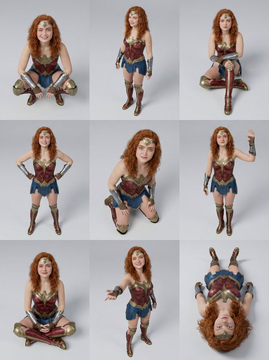 Nine-Pose Female Character Render Study