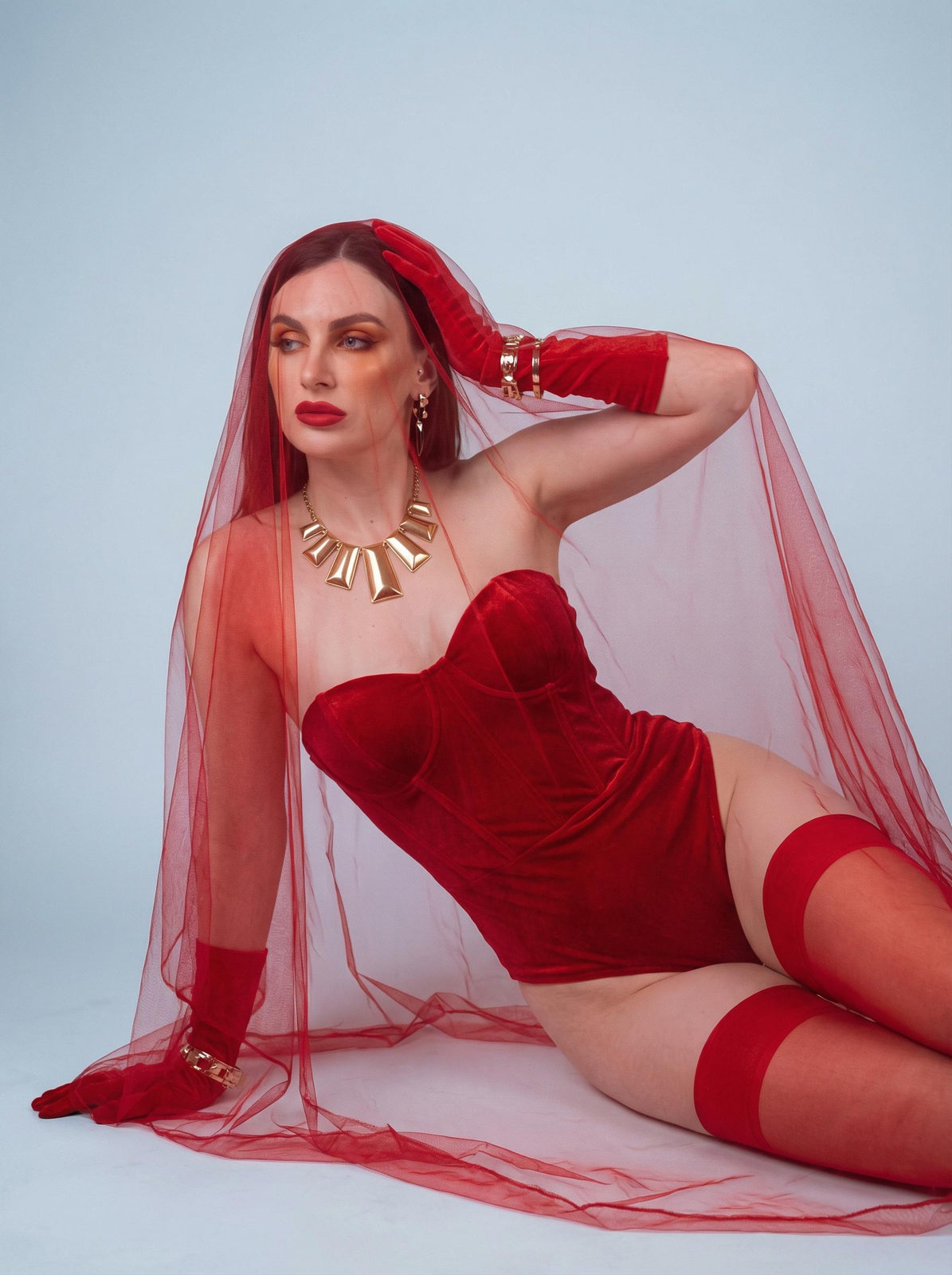 Crimson Veil Studio Portrait