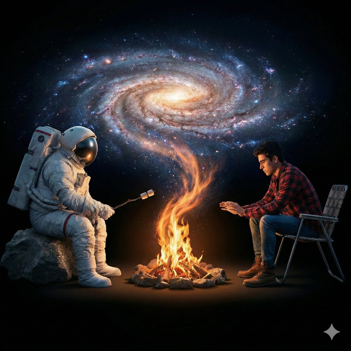 Surreal Galaxy Campfire Scene