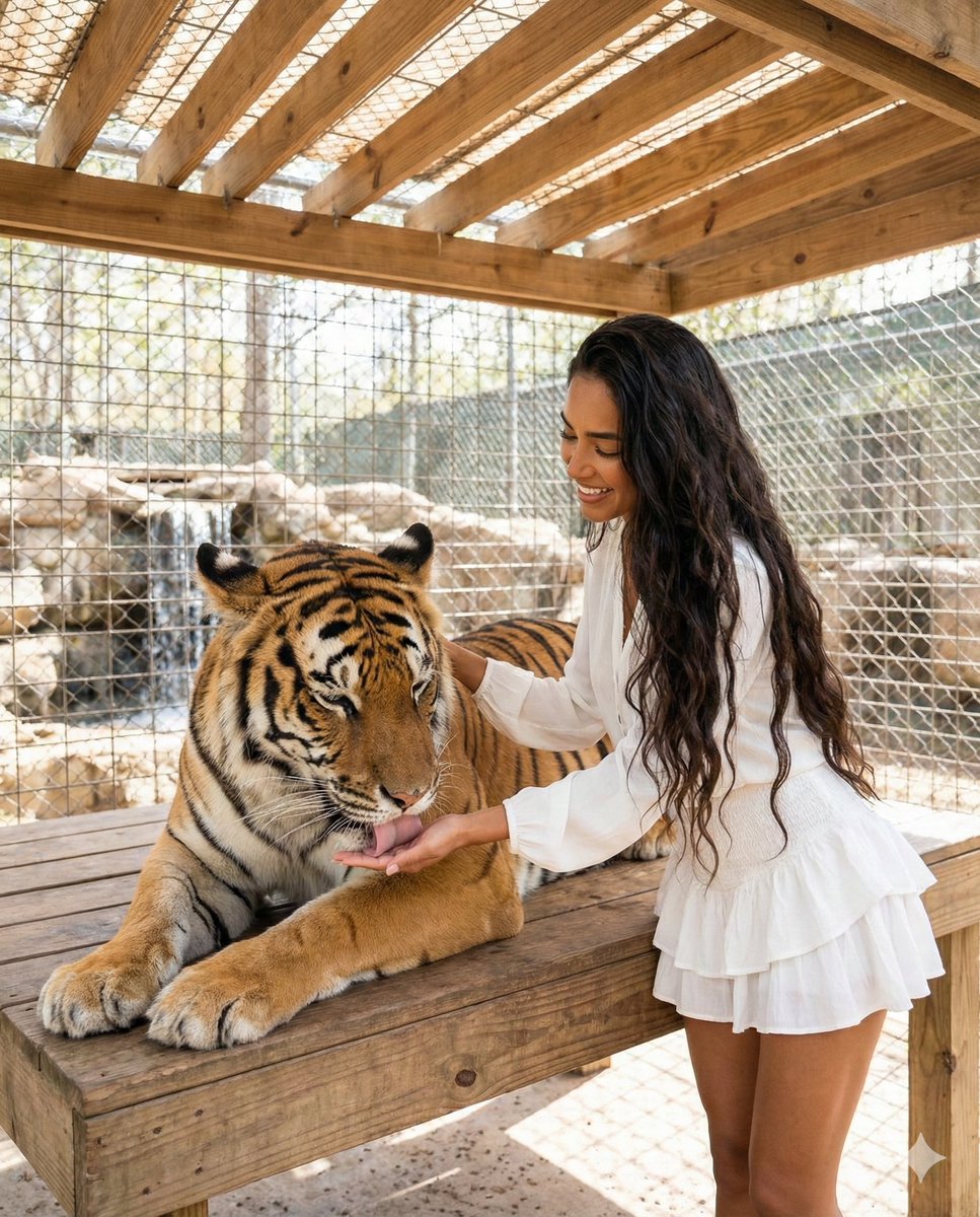 Woman Gently Bonds With Bengal Tiger