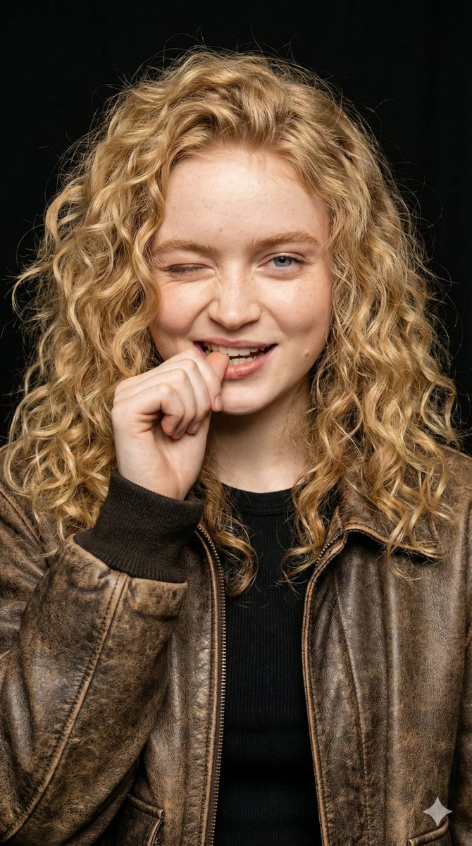 Flirty Blonde Winking Thumb Bite