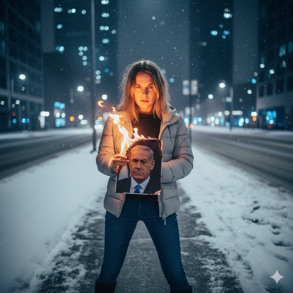 Defiant Woman Burns Authority Photo In Snow
