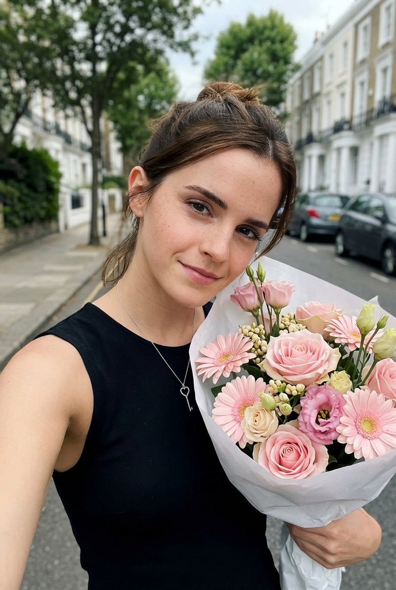 Selfie Girl with Pastel Bouquet