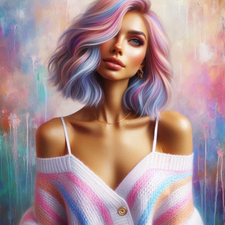 A beautiful woman with shoulder-length vibrant