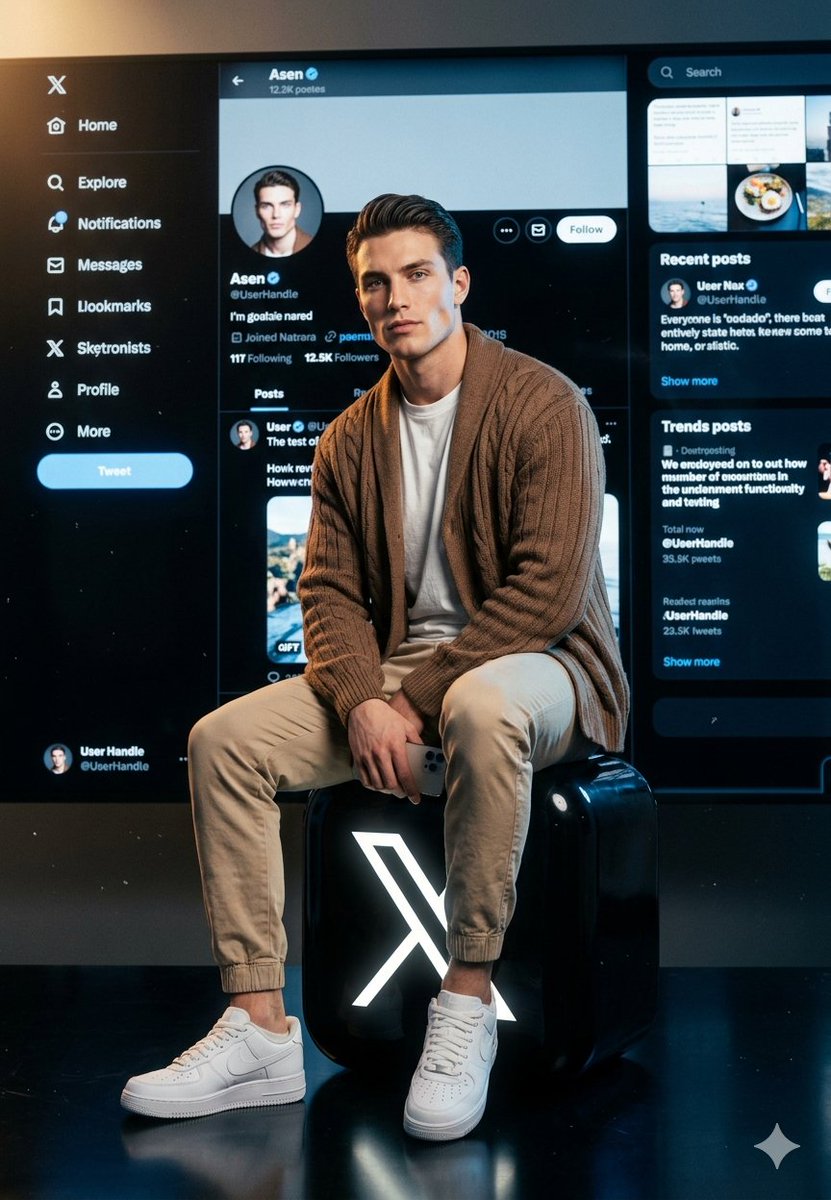 Stylish Man Sits On X Logo