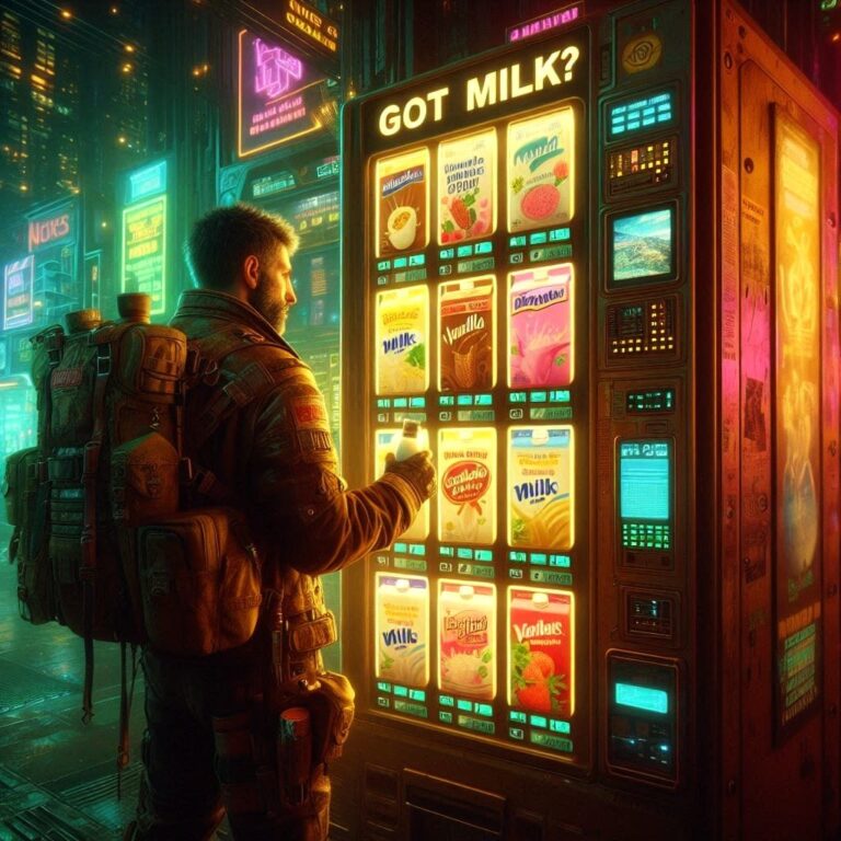 Futuristic bustling cyberpunk underground Fallout