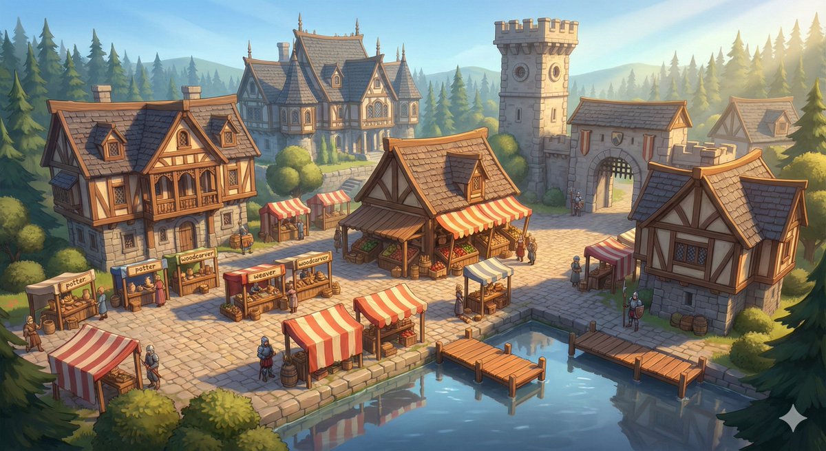Stylized Medieval Fantasy Village Morning