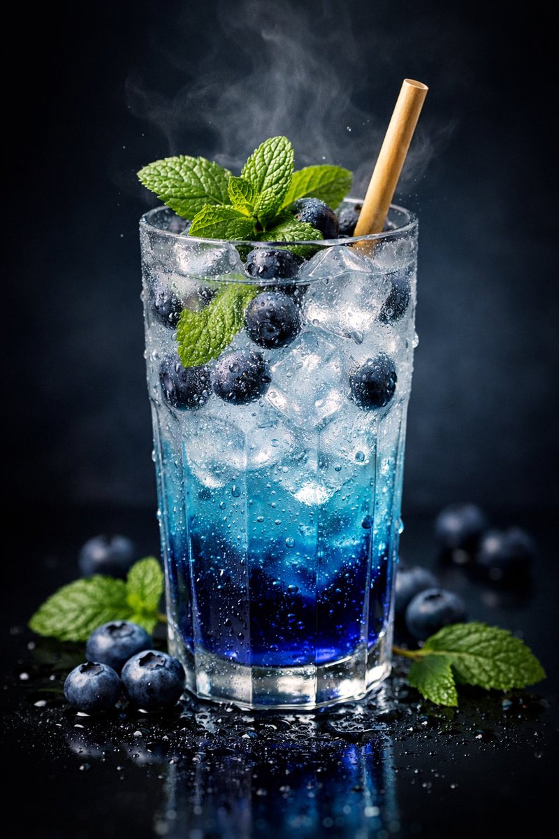 Premium Blueberry Mint Iced Drink Studio Shot