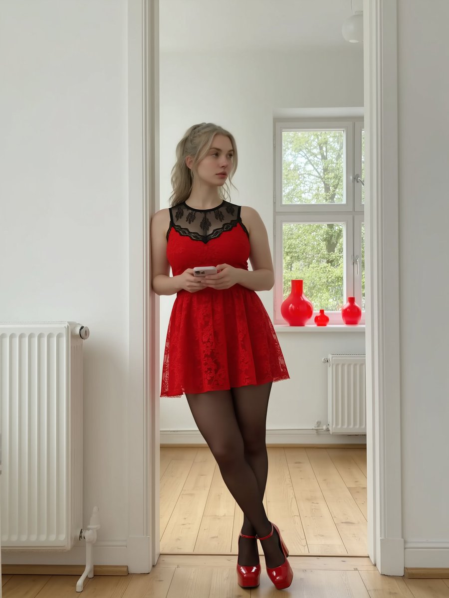 Red Lace Dress Fashion Portrait