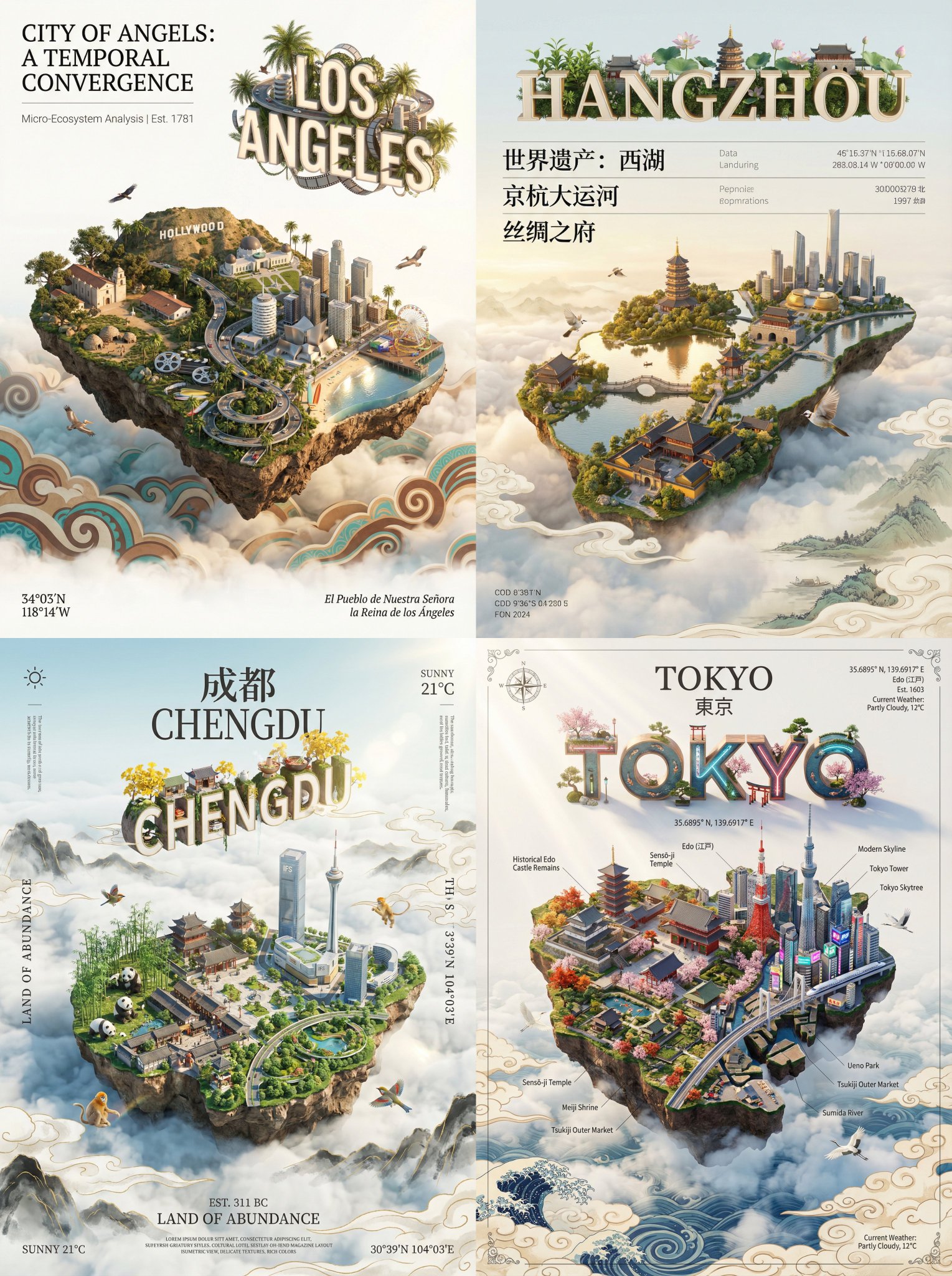 Floating Miniature City Digital Art
