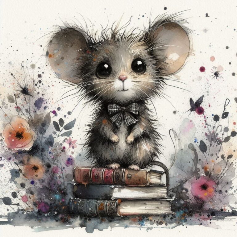 Little mouse with large eyes and messy hair