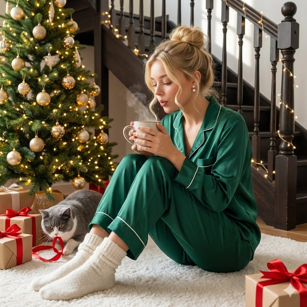 Cozy Christmas Morning Silk Pajama Vibes