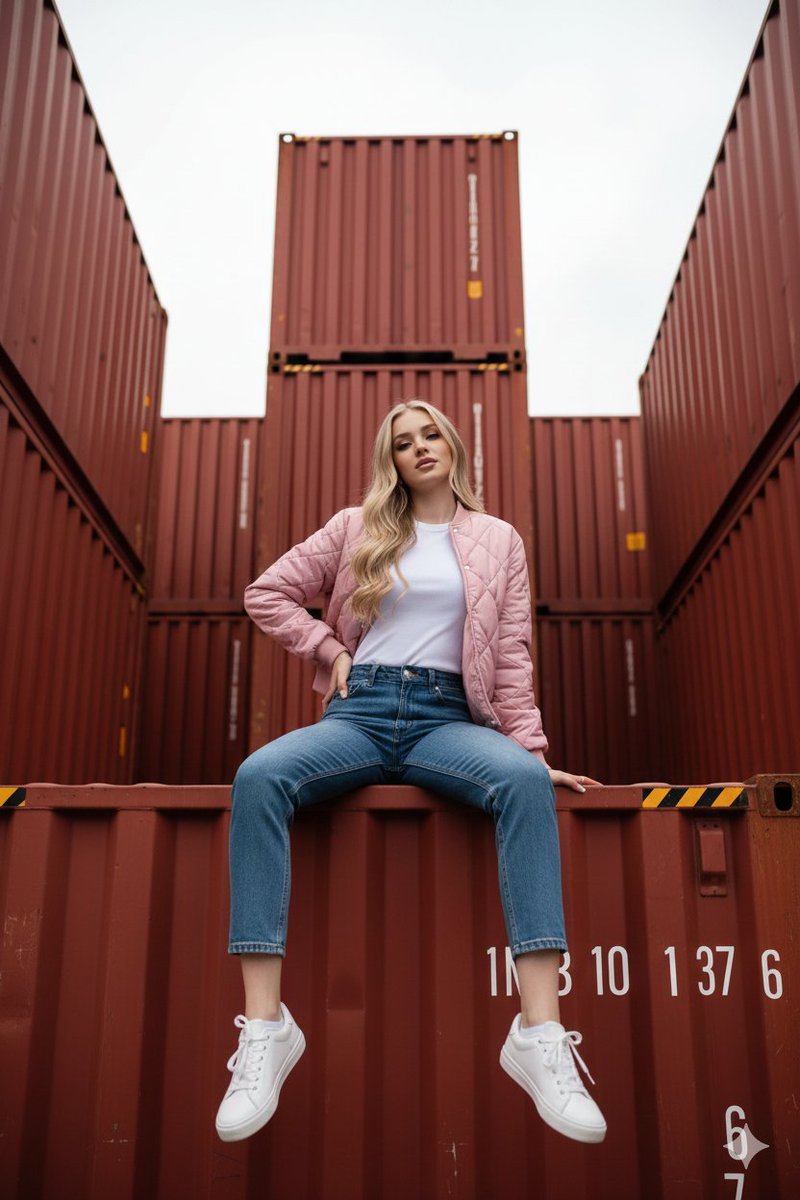 Industrial Red Container Fashion Portrait