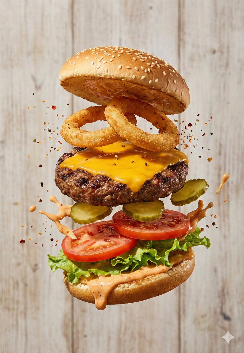 Floating Burger Explosion Shot