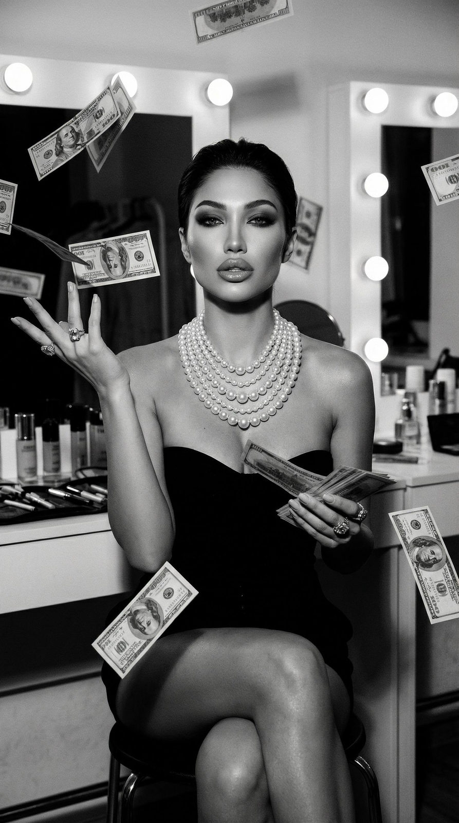 Dramatic Black White Money Portrait