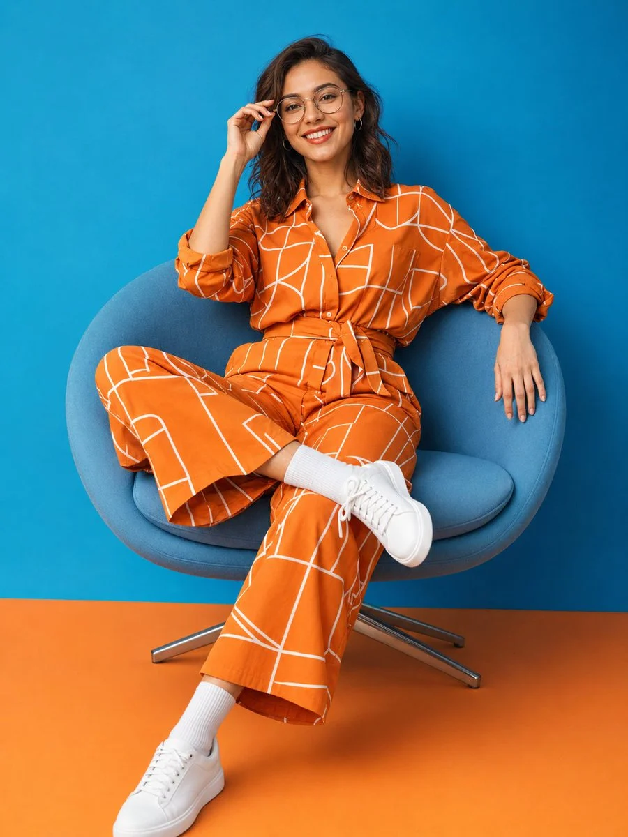 Vibrant Orange Fashion Lifestyle Portrait