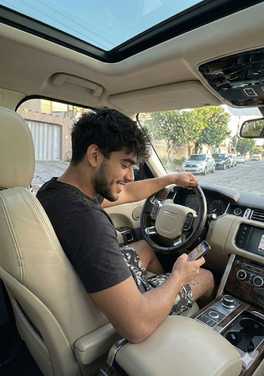 Guy Scrolling Phone in Luxury Car