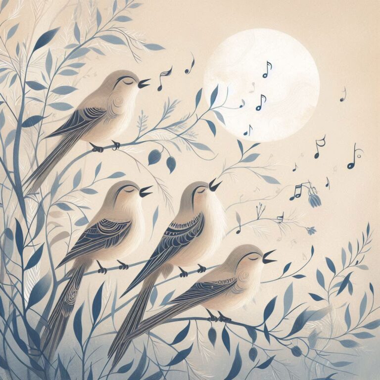 Illustration of a few birds perched on thin